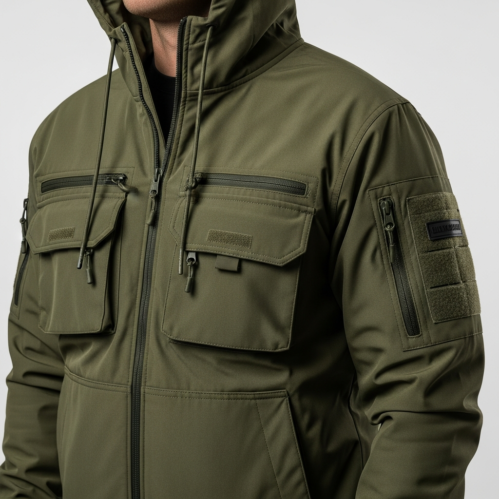 Tactical hoodie with cargo pockets and water-resistant fabric